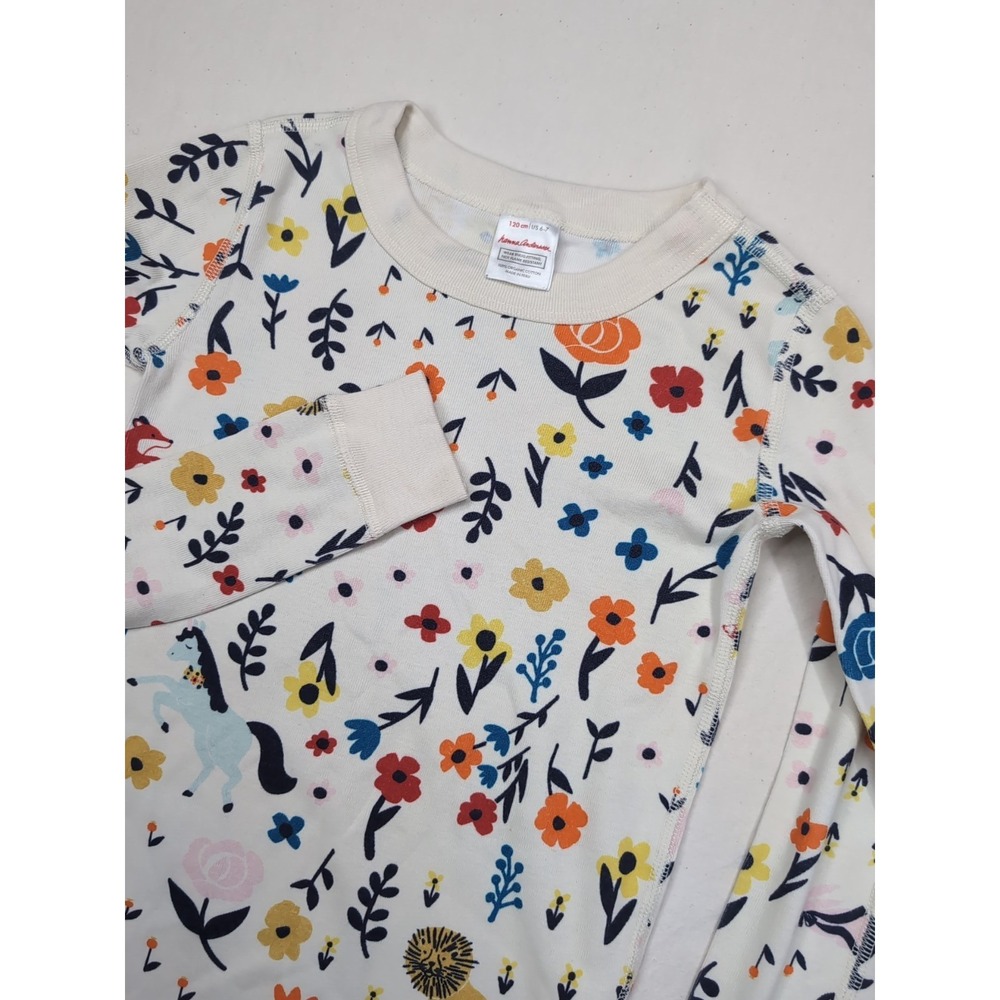 Hanna Andersson Kids 6/7 Floral Lion Owl Unicorn Pajamas TOP ONLY Organic Cotton